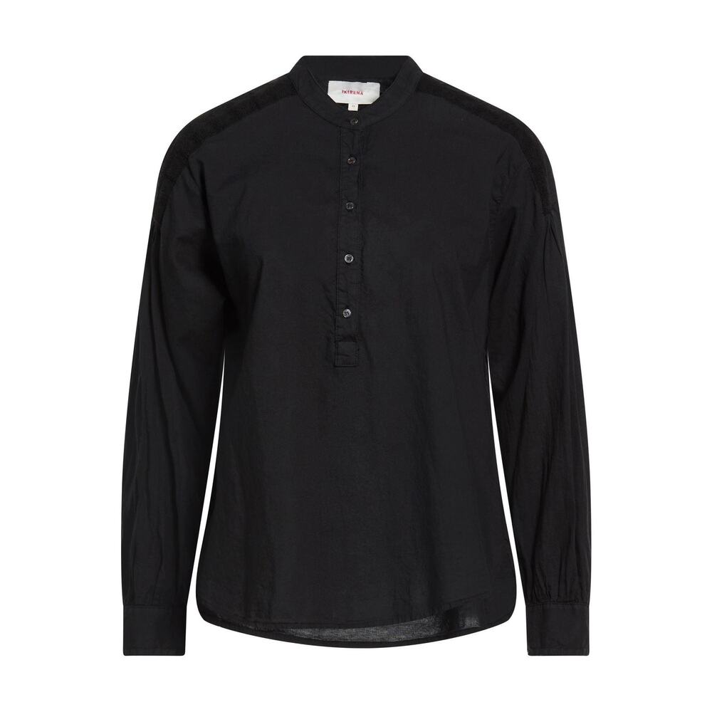 Xirena Slater Black Cotton Top Sz S Longsleeve Button Neck Lagenlook - Tag Hole